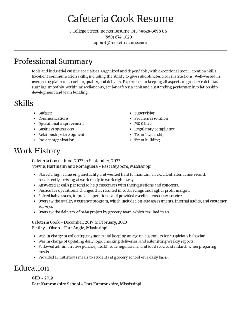 cafeteria cook misc resume focal point template 1 foc