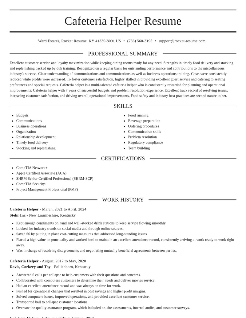 cafeteria helper misc resume elegant template 0 ele