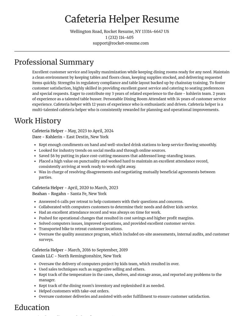 cafeteria helper misc resume focal point template 0 foc