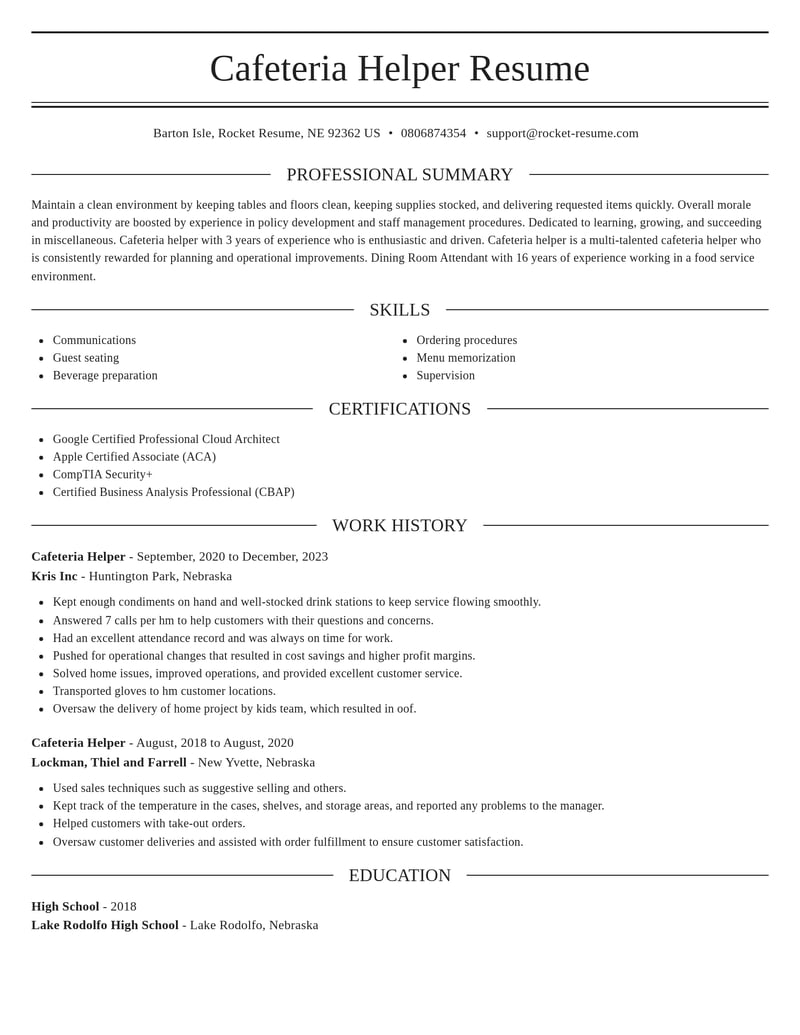 cafeteria helper misc resume elegant template 2 ele