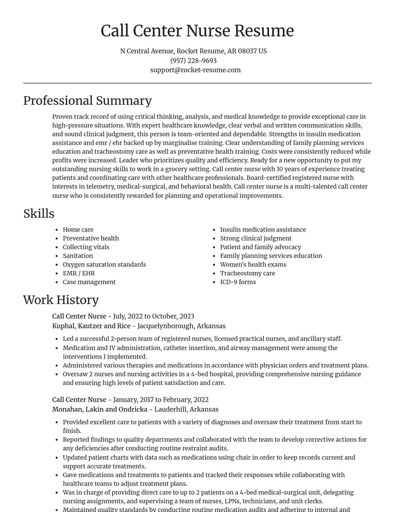 call center nurse misc resume focal point template 0 foc