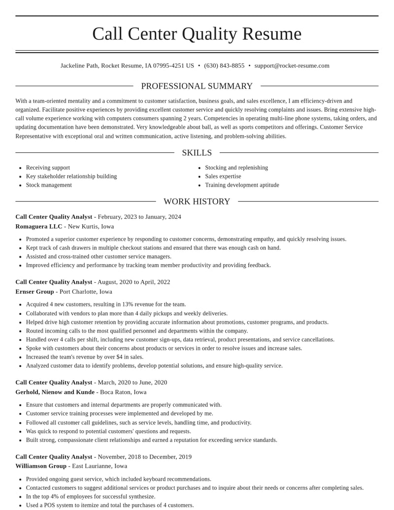 call center quality analyst misc resume elegant template 2 ele