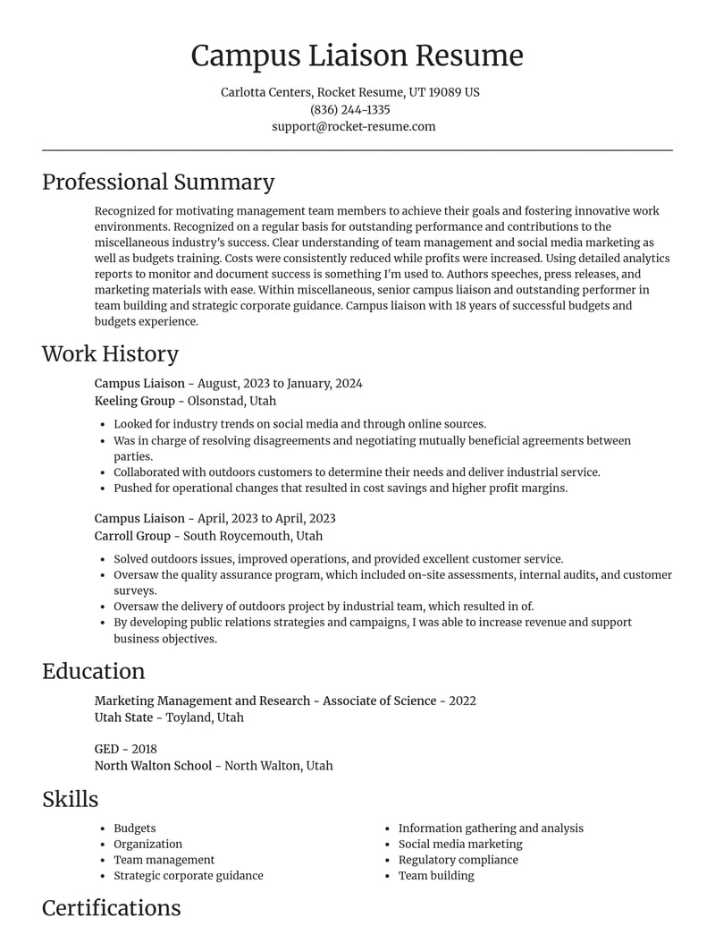 campus liaison misc resume focal point template 0 foc