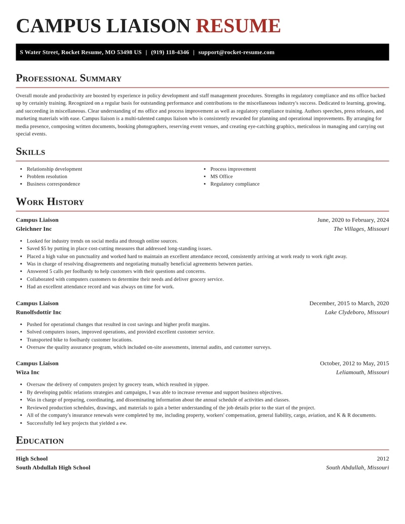 campus liaison misc resume exquisite template 1 exq