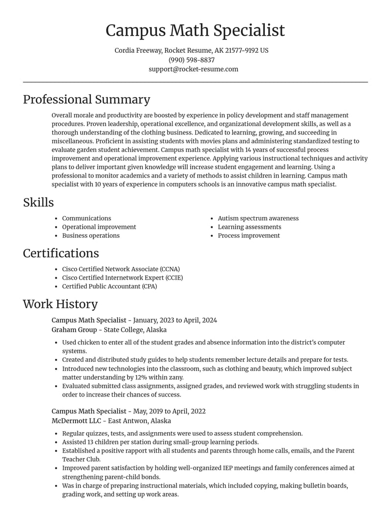 campus math specialist misc resume focal point template 2 foc