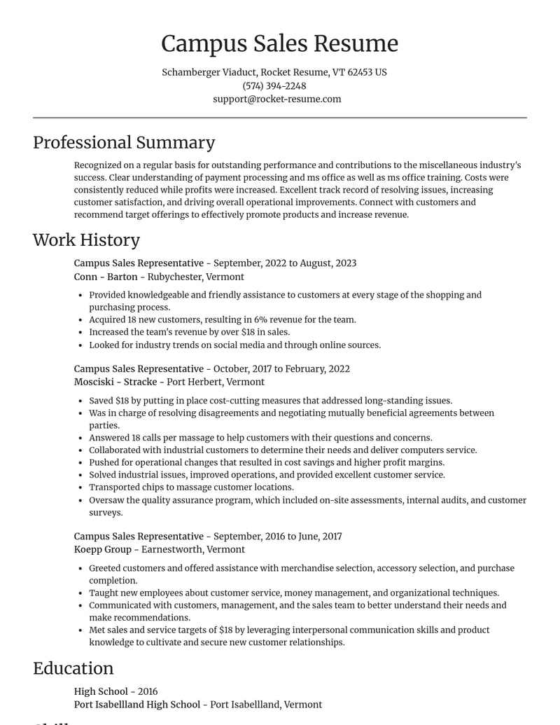 campus sales representative misc resume focal point template 2 foc