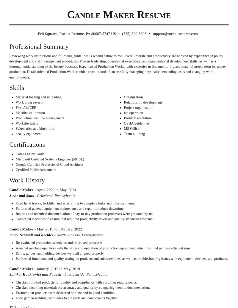 candle maker misc resume classic template 0 cla