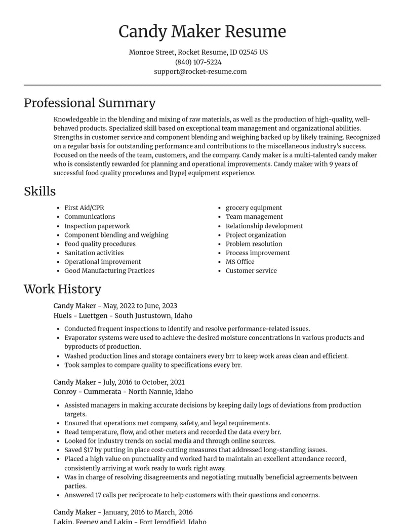 candy maker misc resume focal point template 1 foc