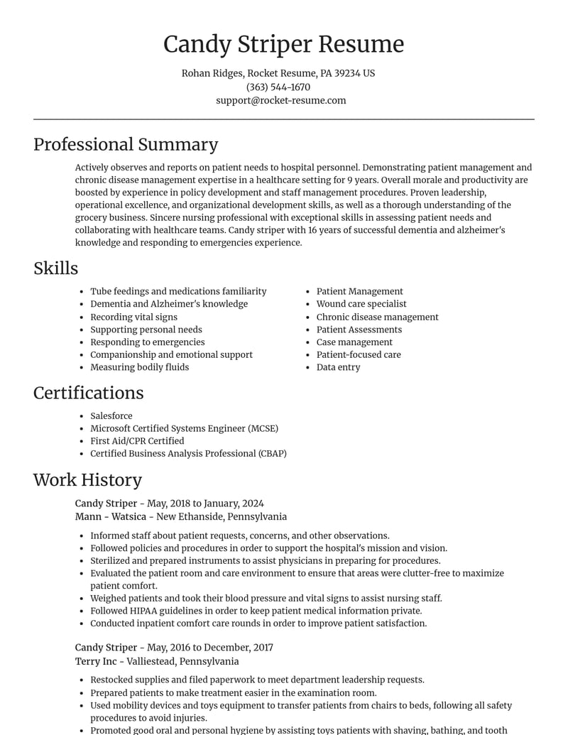 candy striper misc resume focal point template 2 foc
