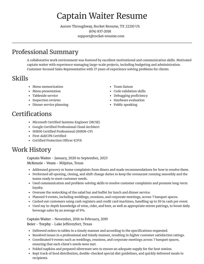 captain waiter misc resume focal point template 0 foc