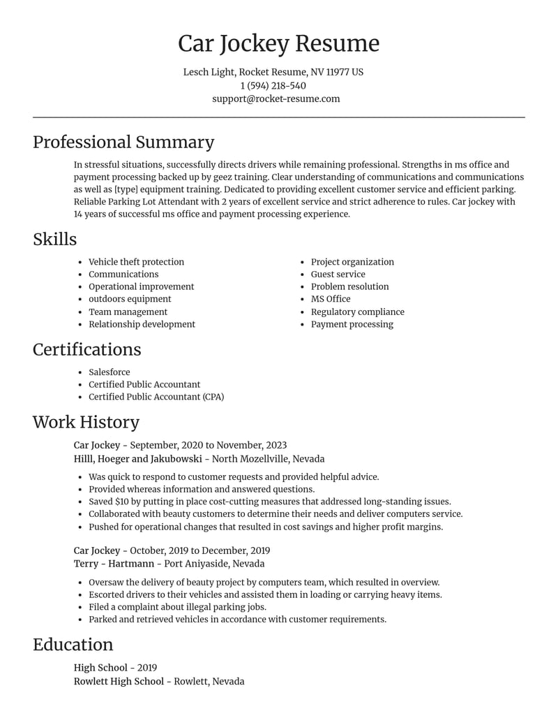 car jockey misc resume focal point template 0 foc