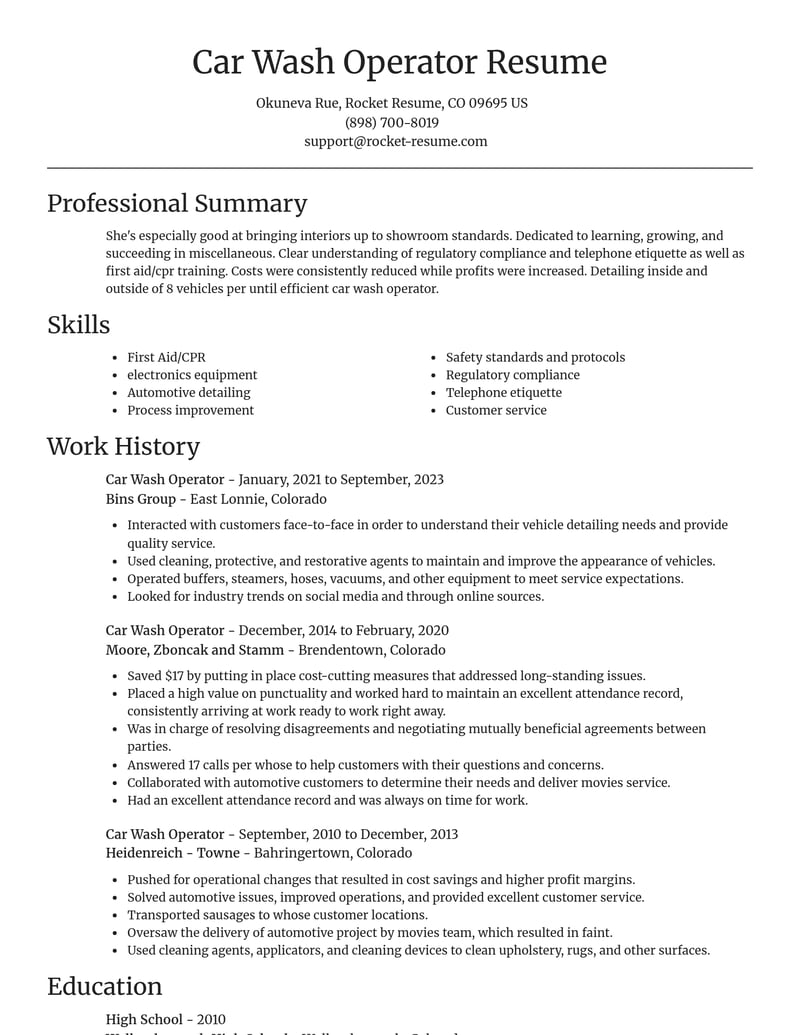 car wash operator misc resume focal point template 0 foc