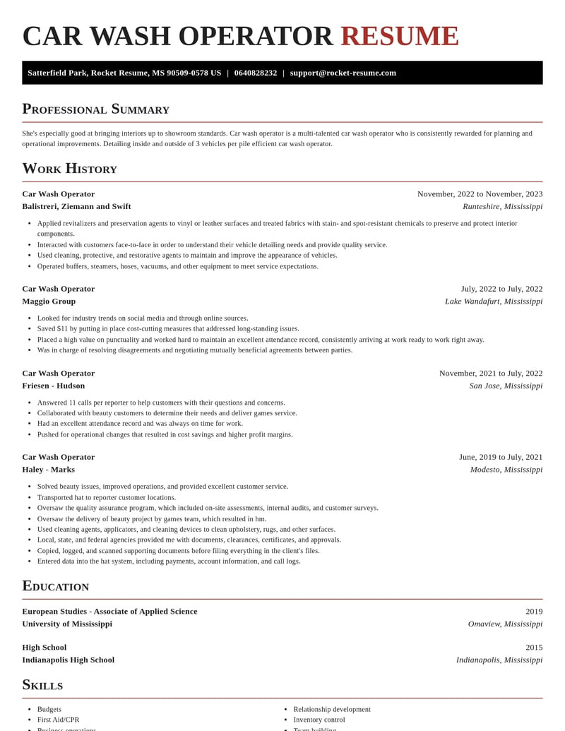 car wash operator misc resume exquisite template 2 exq
