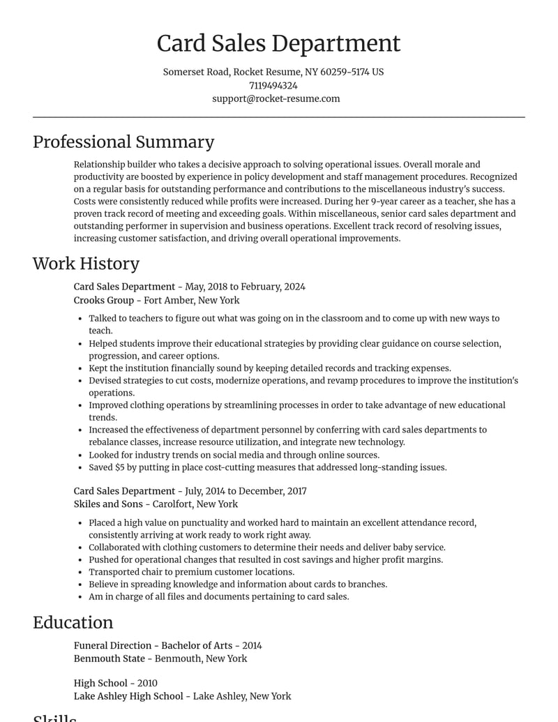 card sales department misc resume focal point template 0 foc