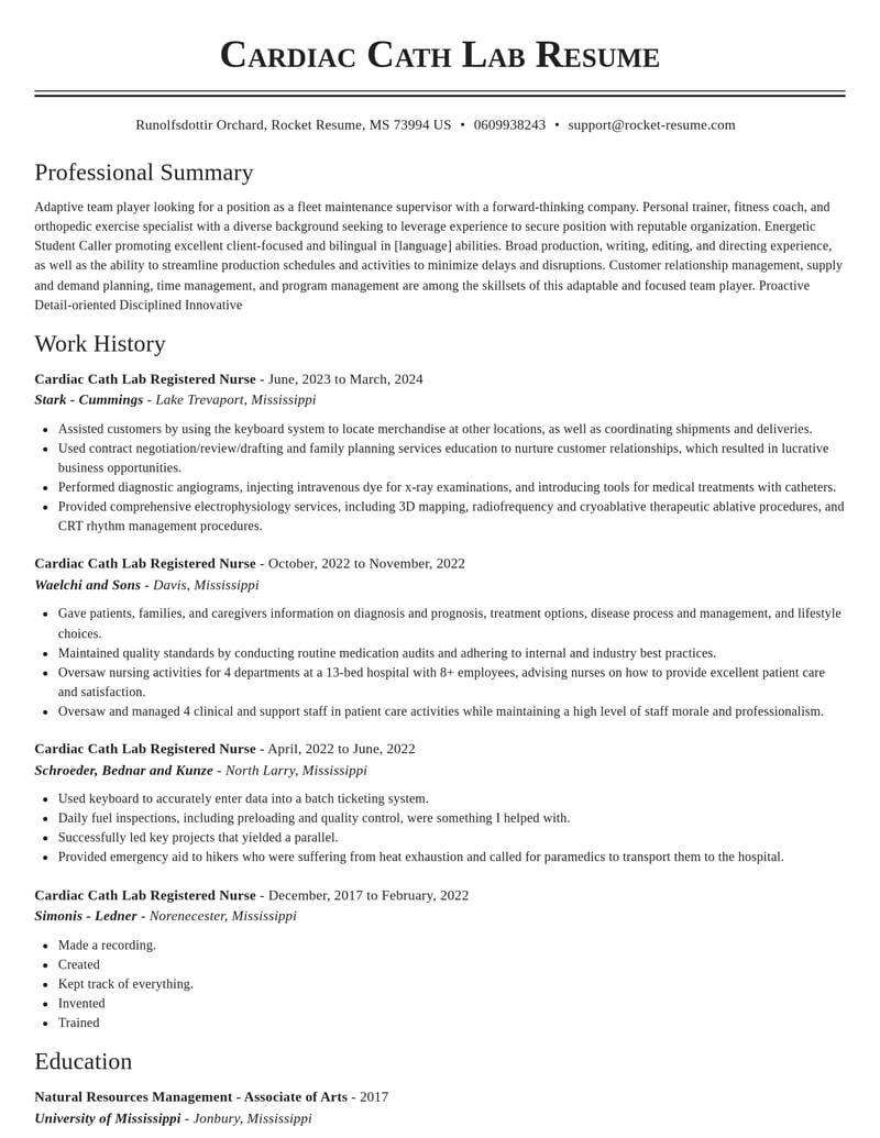 cardiac cath lab registered nurse misc resume classic template 2 cla