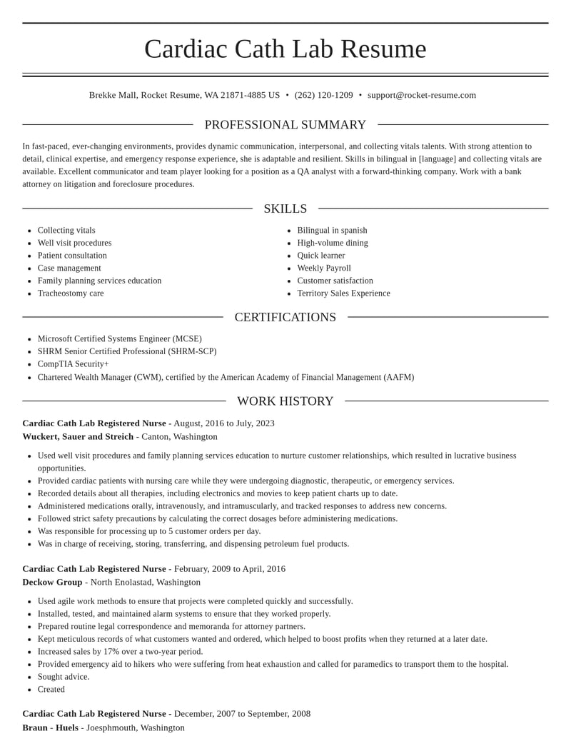 cardiac cath lab registered nurse misc resume elegant template 2 ele