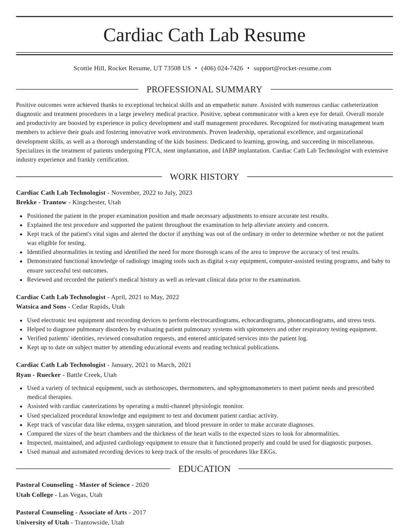 cardiac cath lab technologist misc resume elegant template 1 ele