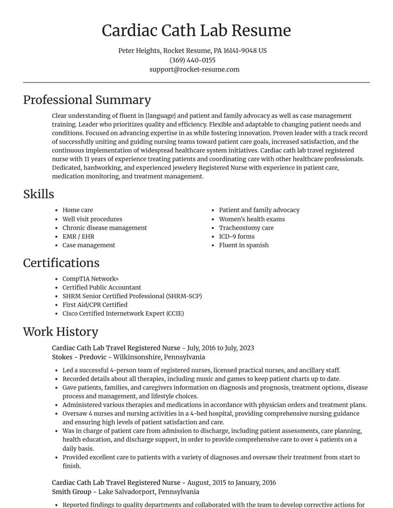 cardiac cath lab travel registered nurse misc resume focal point template 2 foc