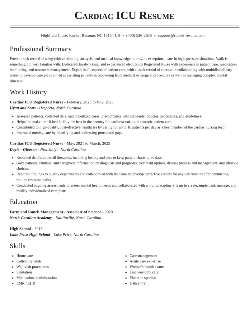 cardiac icu registered nurse misc resume classic template 2 cla