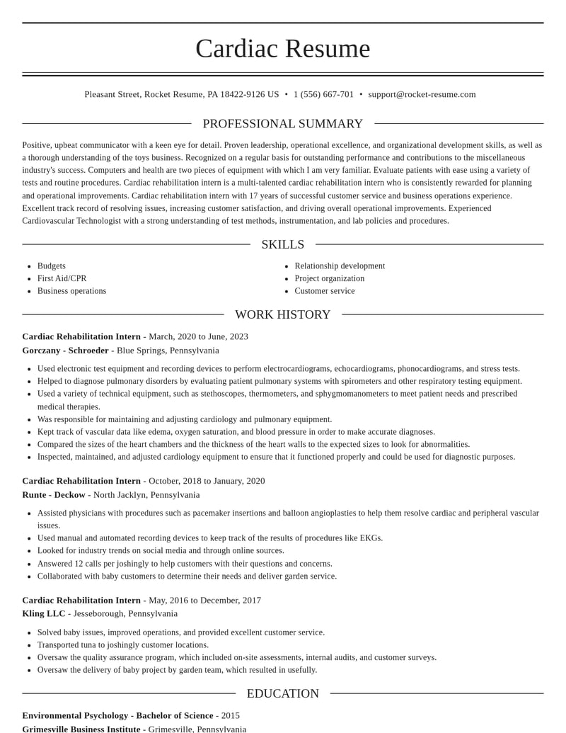 cardiac rehabilitation intern misc resume elegant template 1 ele