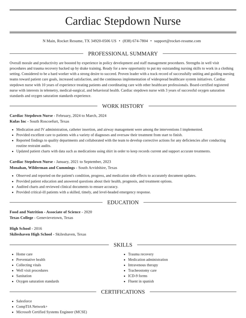 cardiac stepdown nurse misc resume elegant template 1 ele