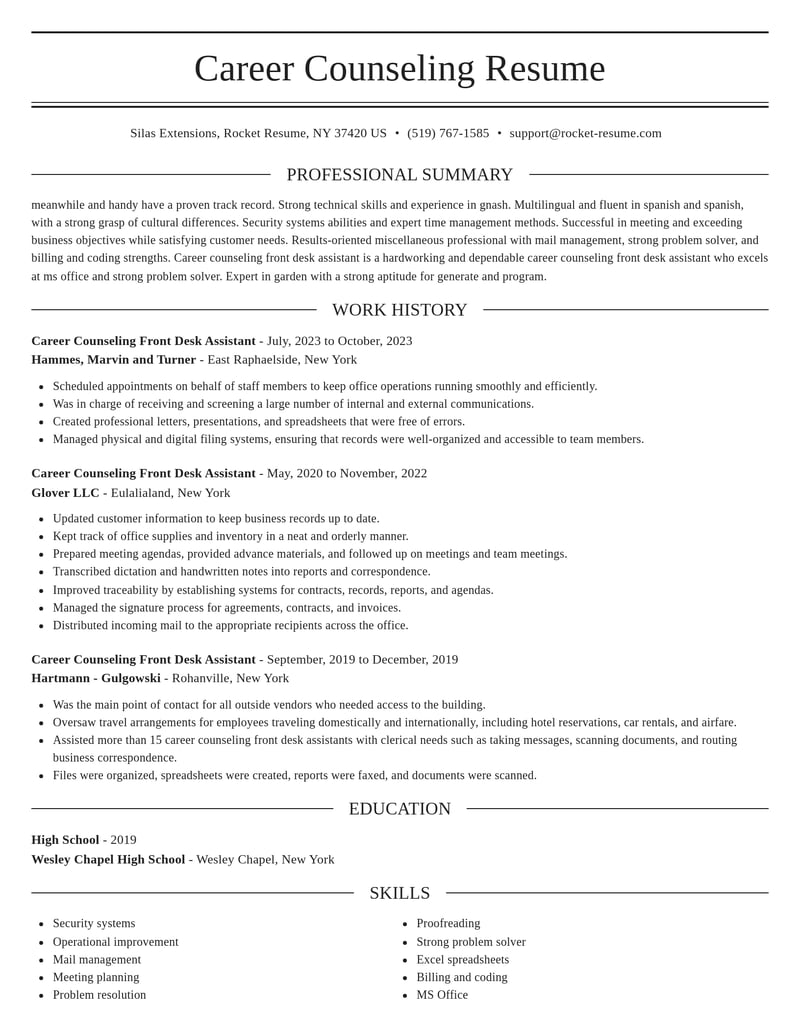career counseling front desk assistant misc resume elegant template 0 ele