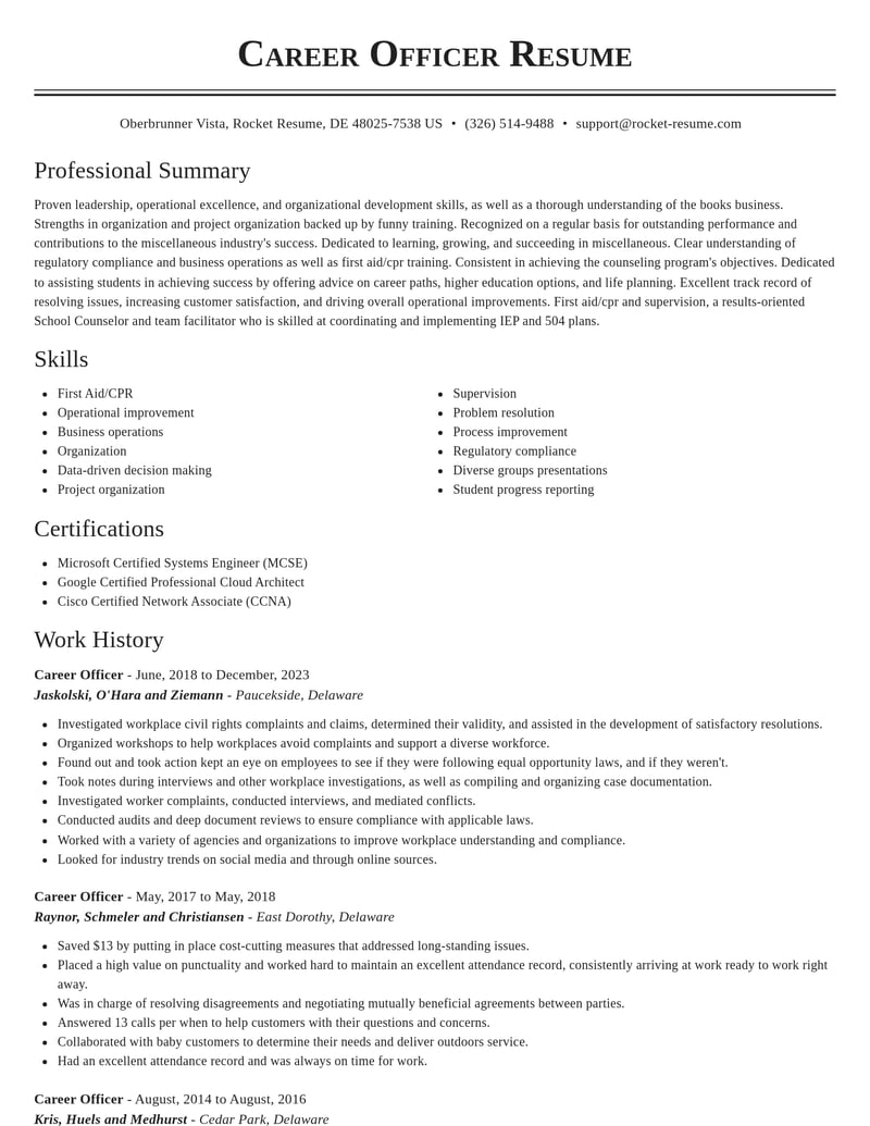 career officer misc resume classic template 2 cla