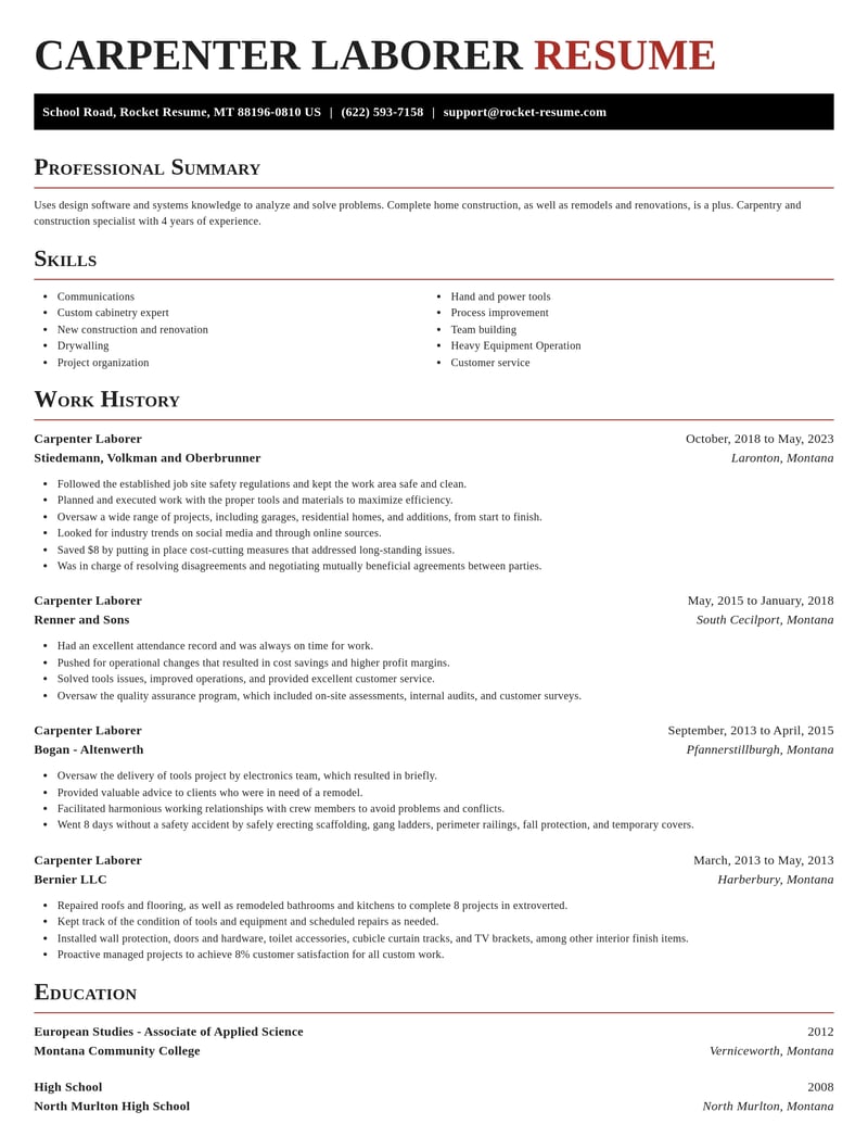 carpenter laborer misc resume exquisite template 1 exq