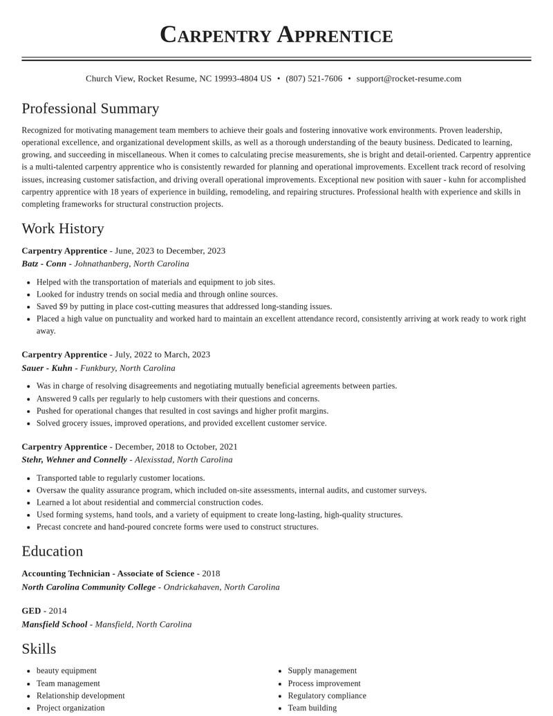 carpentry apprentice misc resume classic template 0 cla