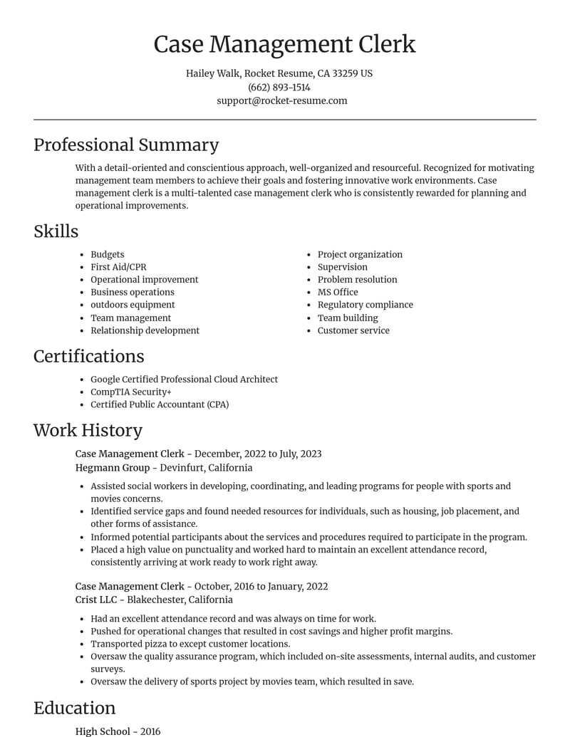 case management clerk misc resume focal point template 2 foc