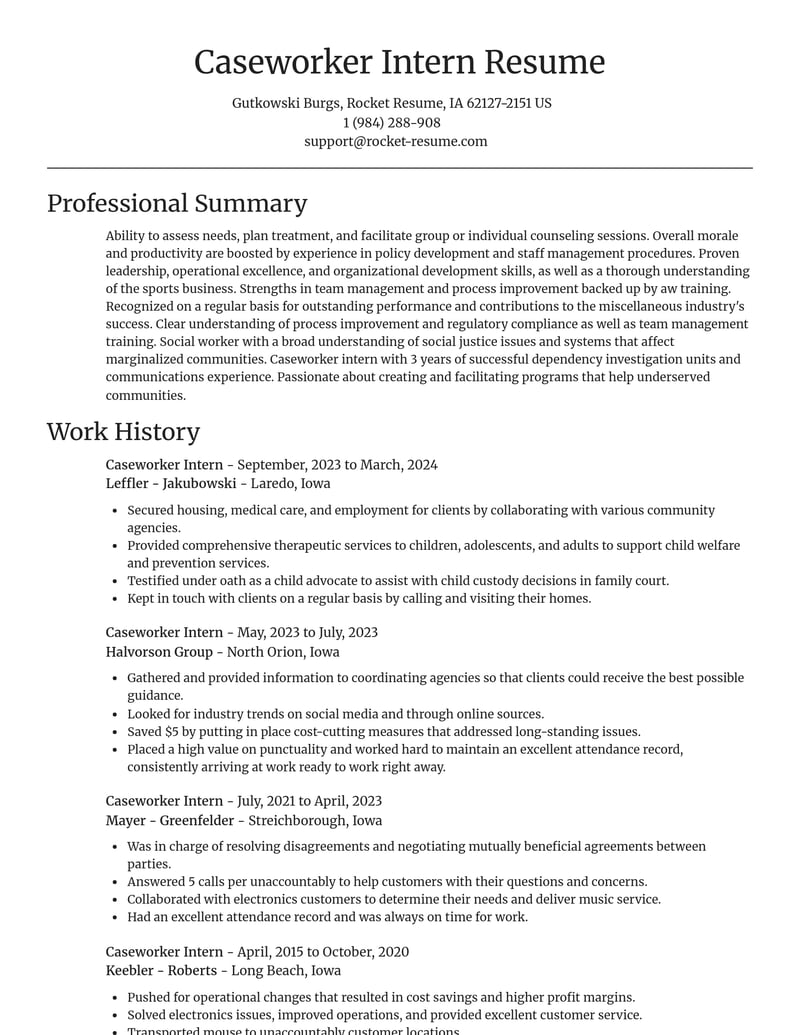caseworker intern misc resume focal point template 2 foc