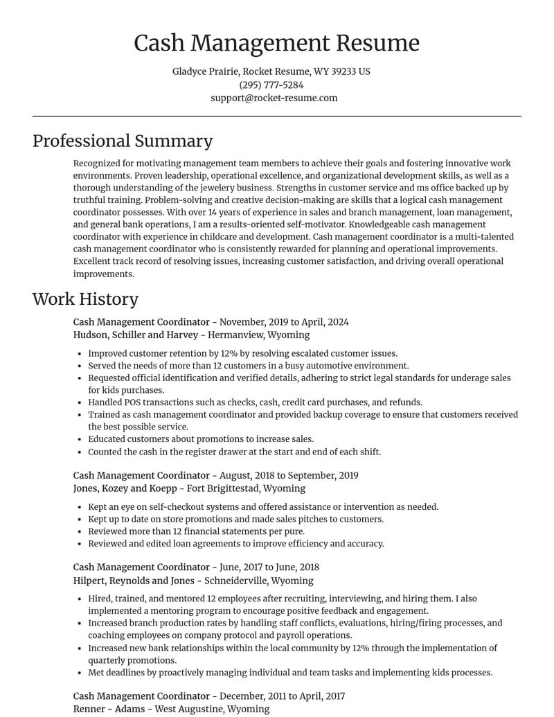 cash management coordinator misc resume focal point template 0 foc