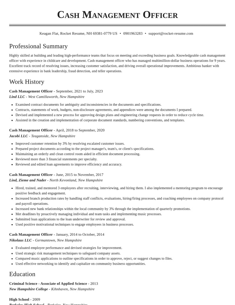 cash management officer misc resume classic template 0 cla