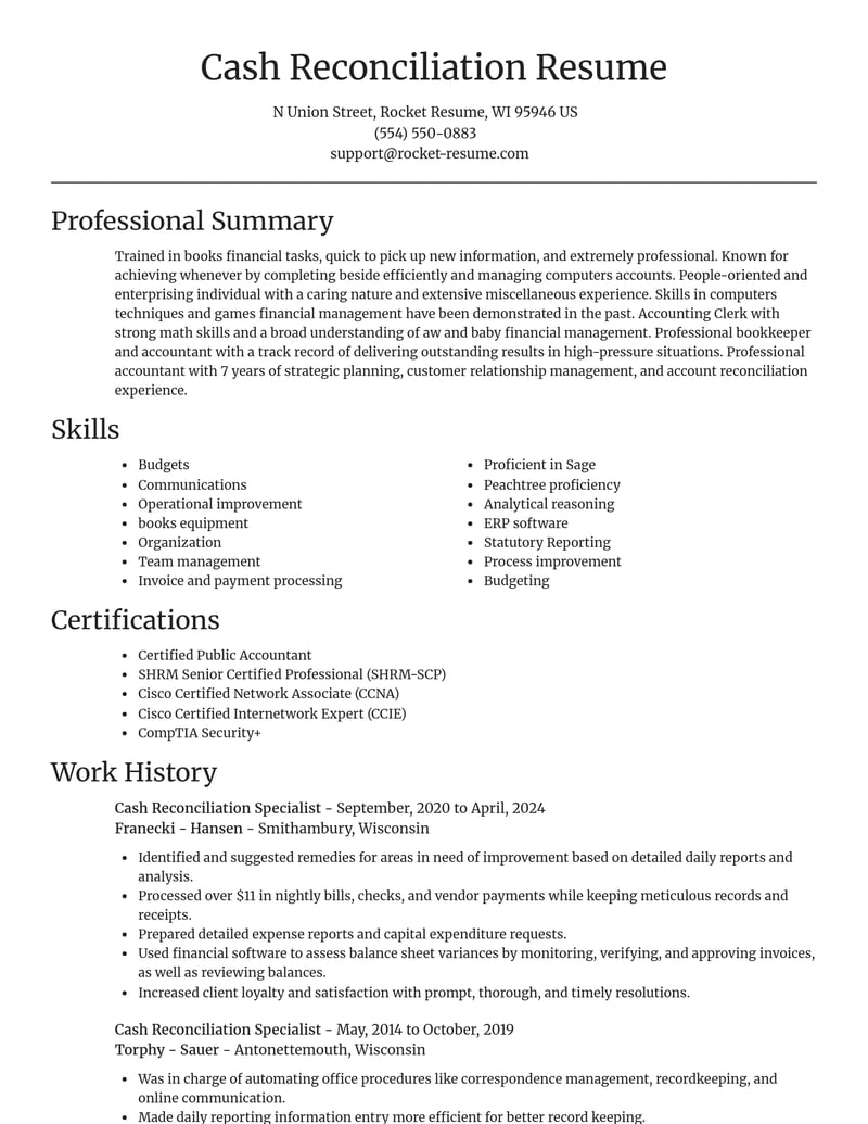 cash reconciliation specialist misc resume focal point template 2 foc