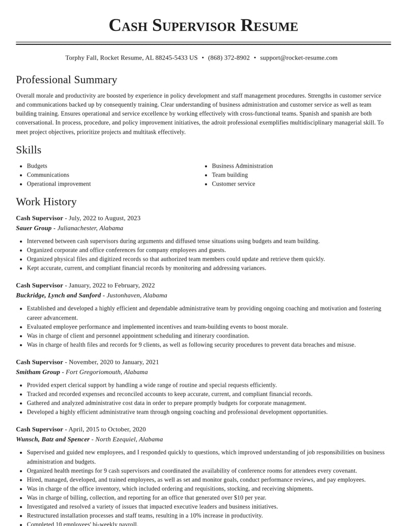 cash supervisor misc resume classic template 1 cla