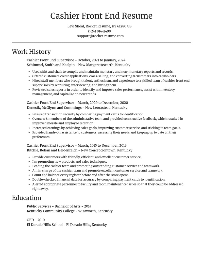 cashier front end supervisor misc resume focal point template 2 foc