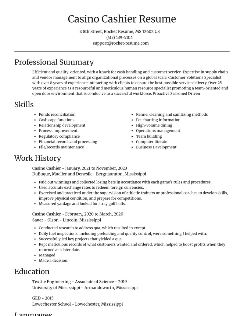 casino cashier misc resume focal point template 0 foc