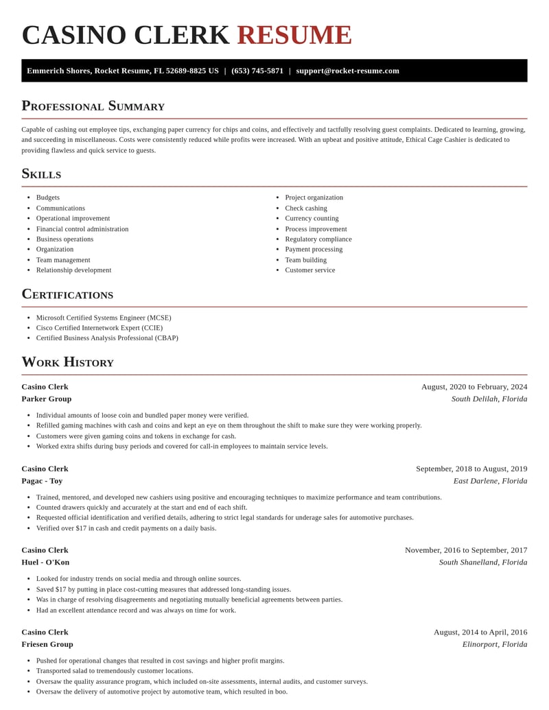 casino clerk misc resume exquisite template 2 exq