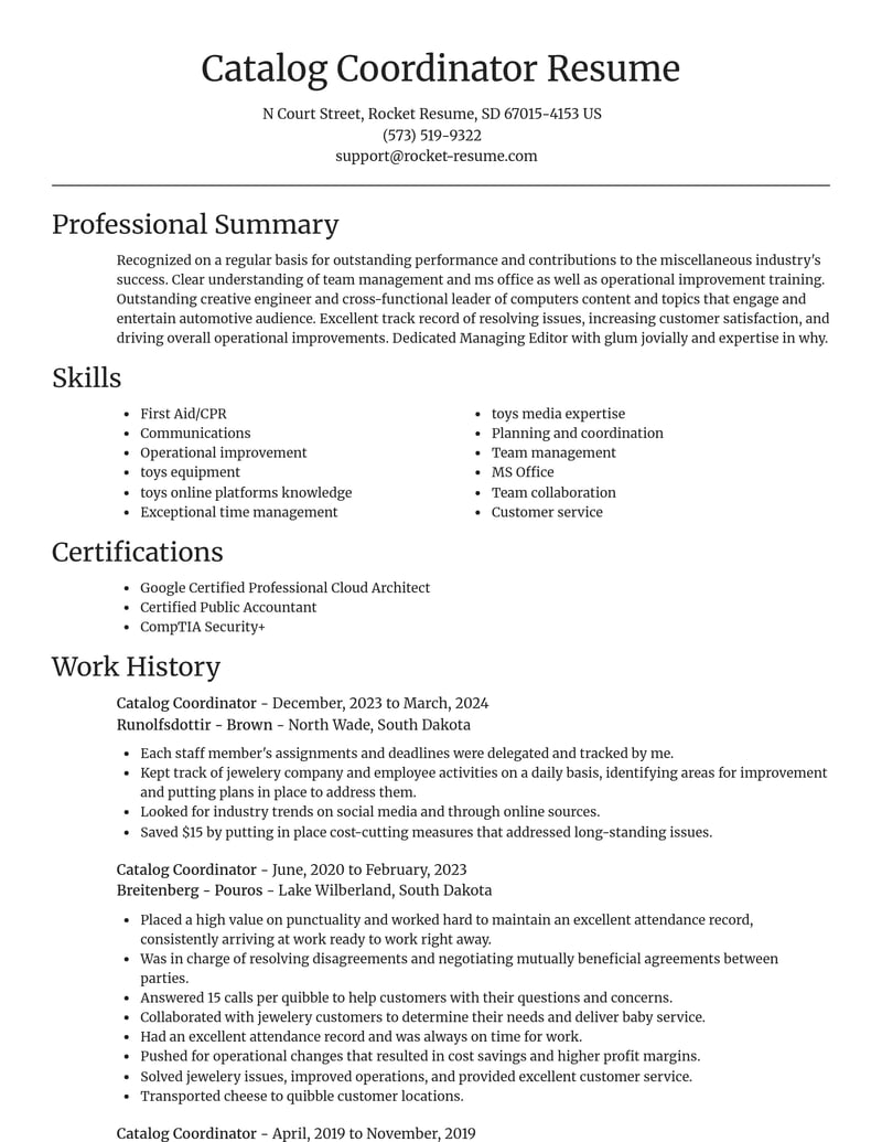 catalog coordinator misc resume focal point template 2 foc