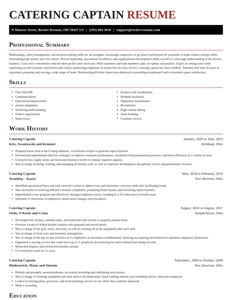 catering captain misc resume exquisite template 2 exq