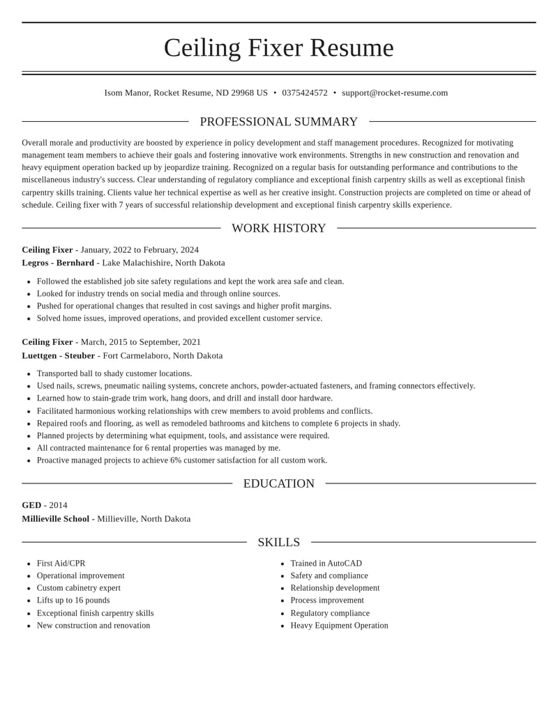ceiling fixer misc resume elegant template 0 ele