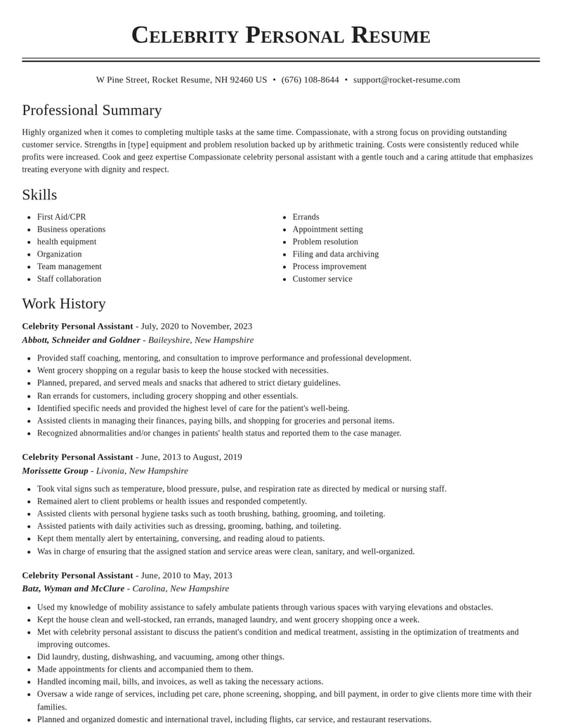 celebrity personal assistant misc resume classic template 1 cla