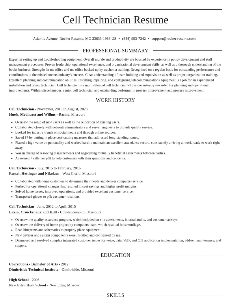 cell technician misc resume elegant template 0 ele