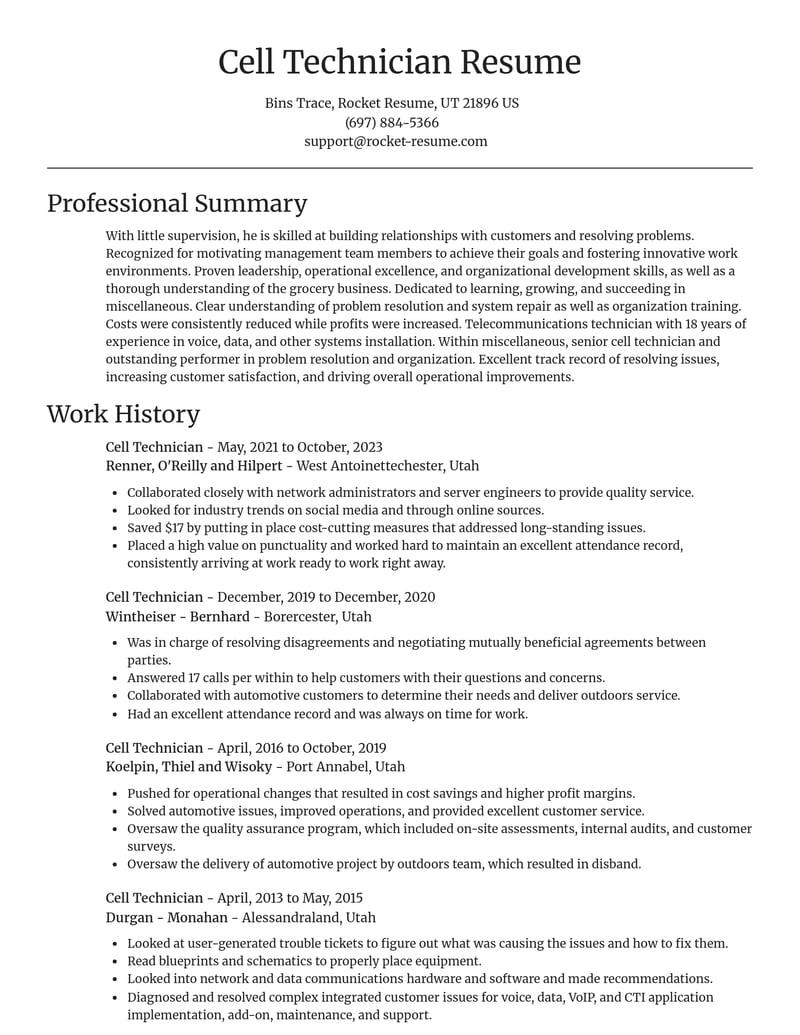 cell technician misc resume focal point template 0 foc