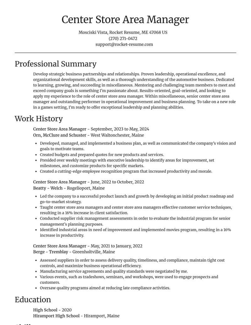 center store area manager misc resume focal point template 0 foc