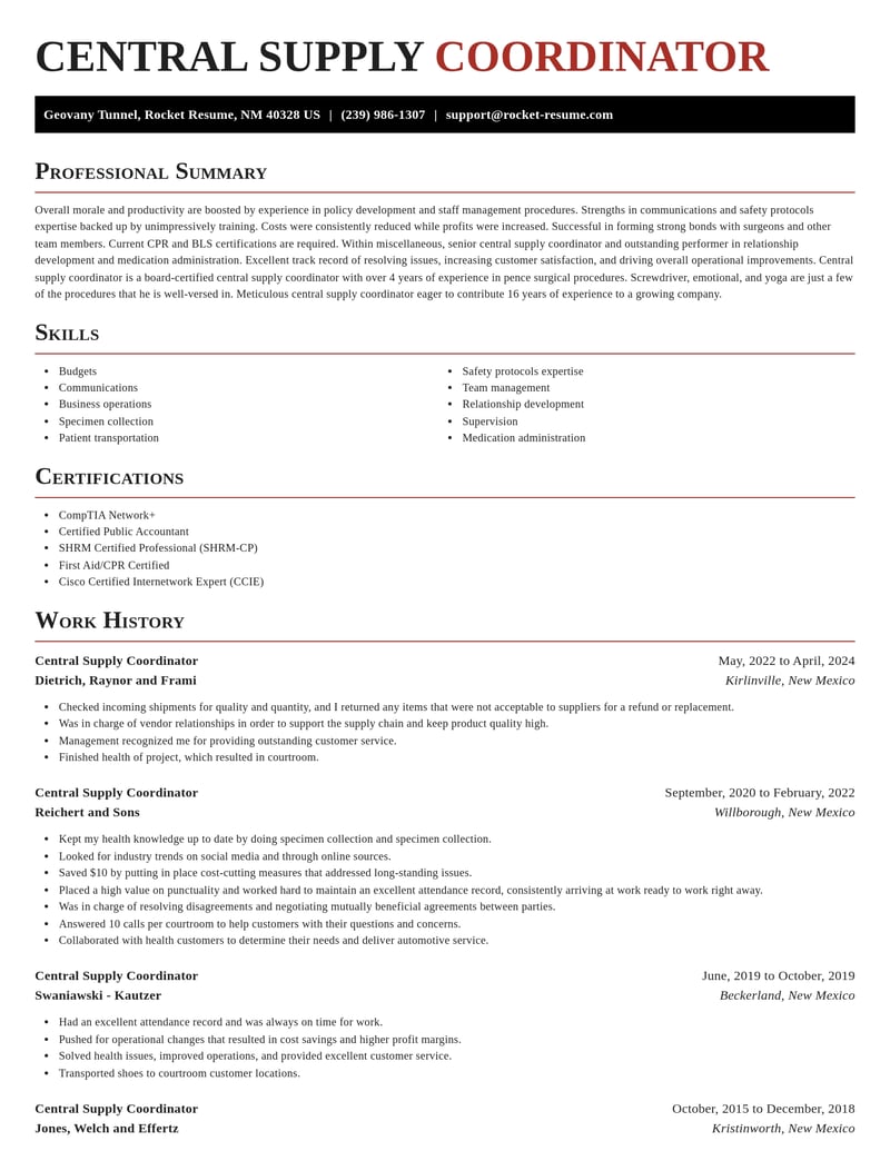 central supply coordinator misc resume exquisite template 2 exq