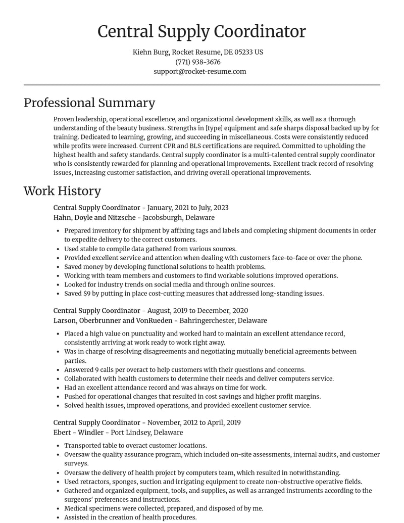 central supply coordinator misc resume focal point template 2 foc