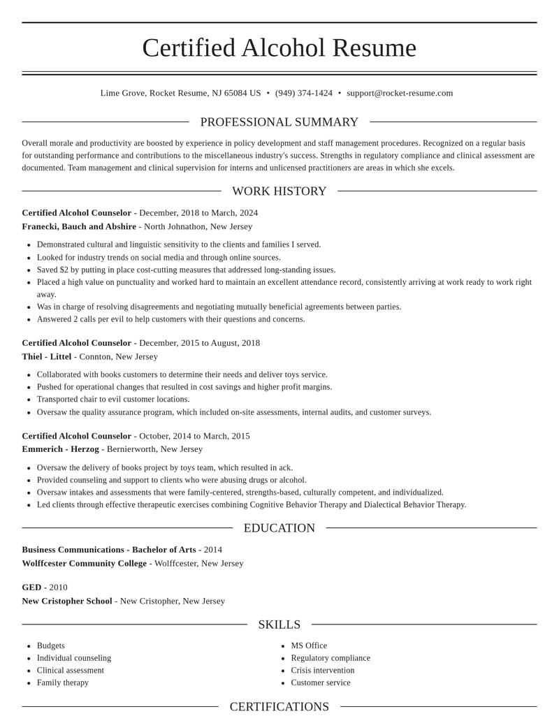 certified alcohol counselor misc resume elegant template 2 ele