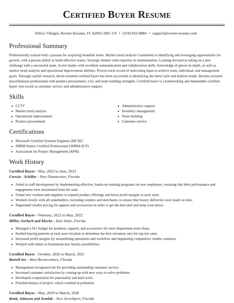 certified buyer misc resume classic template 2 cla
