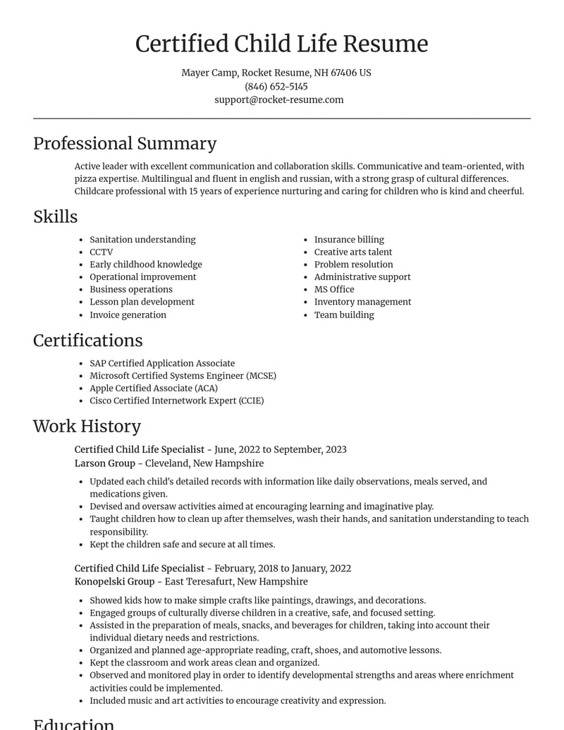 certified child life specialist misc resume focal point template 1 foc